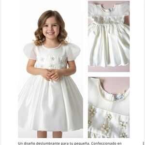 White Kids Dress with Pearl Embellishments